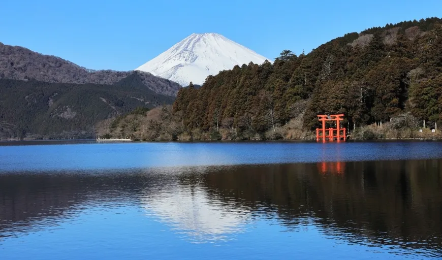 reflection of Mount Fuji on the water